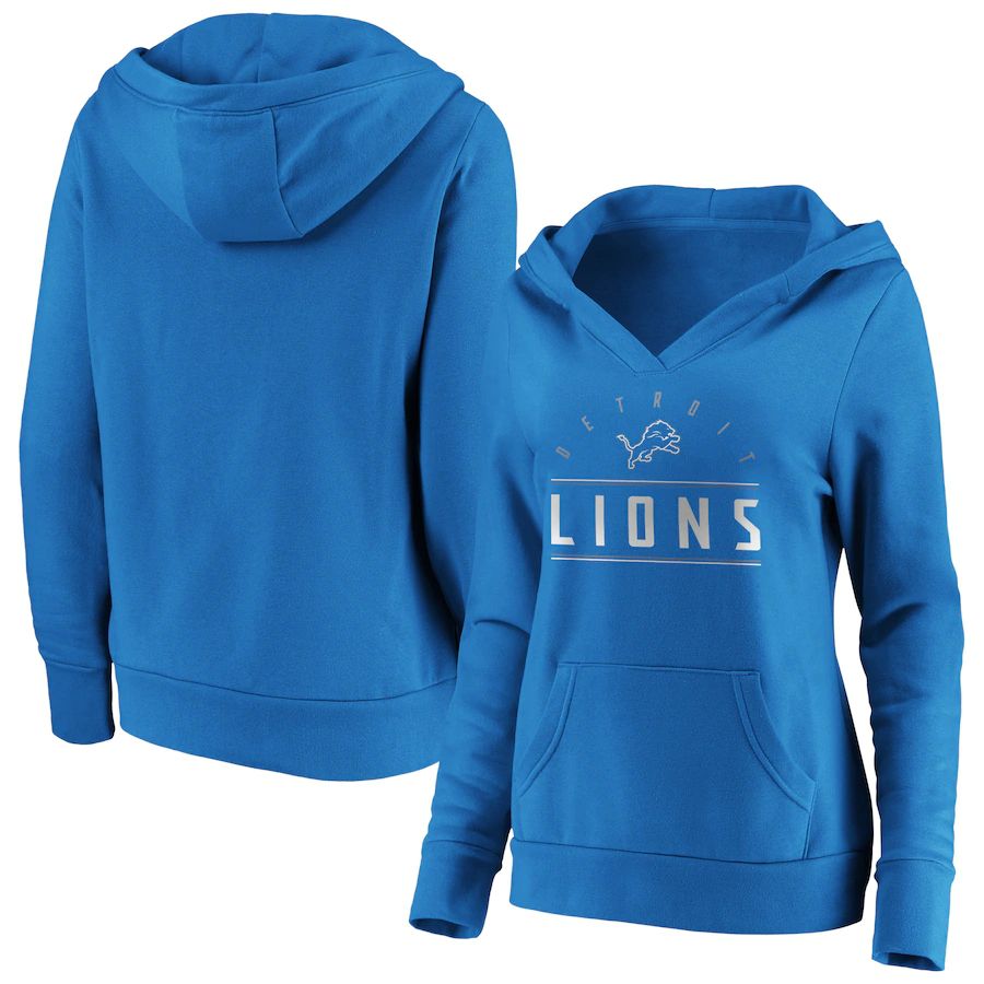 Women Detroit Lions Fanatics Branded Blue Iconic League Leader V-Neck Pullover Hoodie